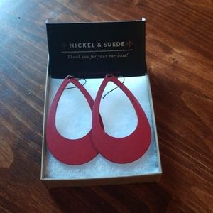 Nickel & Suede Red Cutout Earrings
